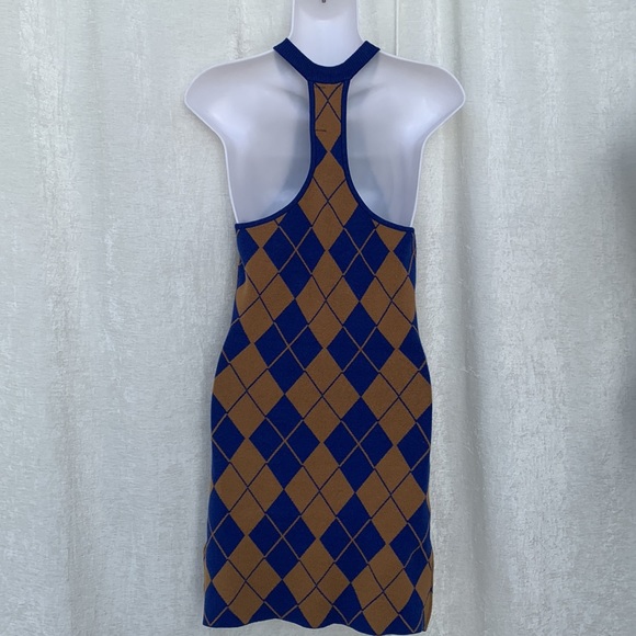 Urban Outfitters Argyle Halter RacerBack Sweater Dress Blue Mustard Yellow - Picture 7 of 12